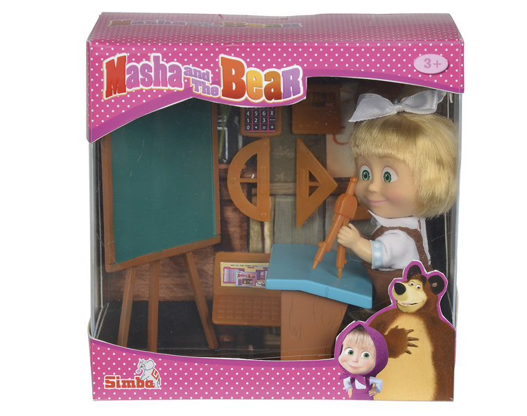 Кукла Маша в школьной форме с классной доской, партой и аксессуарами, 12 см.  